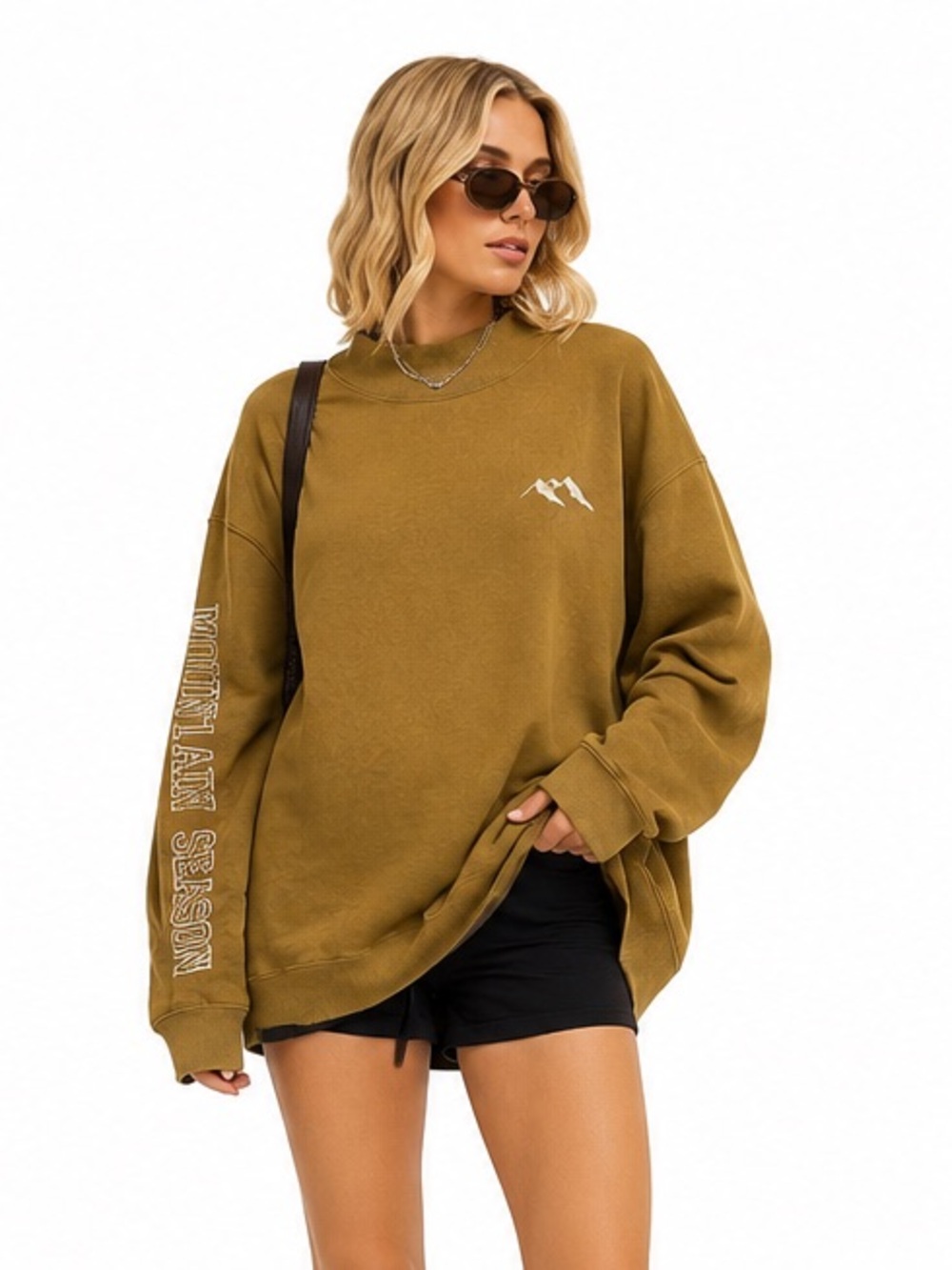 Aerie Mountain Season Oversized Mock Neck Sweatshirt Brown XL